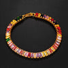 Women's Copper Geometric Zirconia Claw Chain Bracelet With Colorful Full Pavé Style And Rice Bead Design