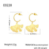 Women's Copper Ginkgo Leaf Hoop Pendant Earrings Electroplated Simple Style