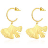 Women's Copper Ginkgo Leaf Hoop Pendant Earrings Electroplated Simple Style