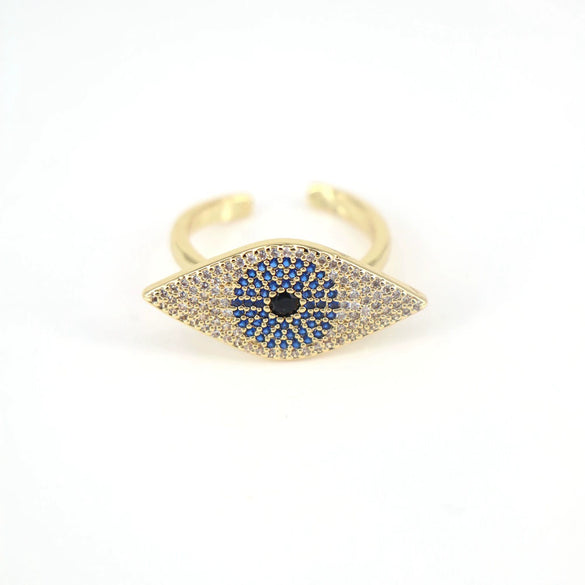 Women's Copper Gold Inlaid Micro Paved Zircon Eye Ring Geometric Ins Style Fashion Statement Ring