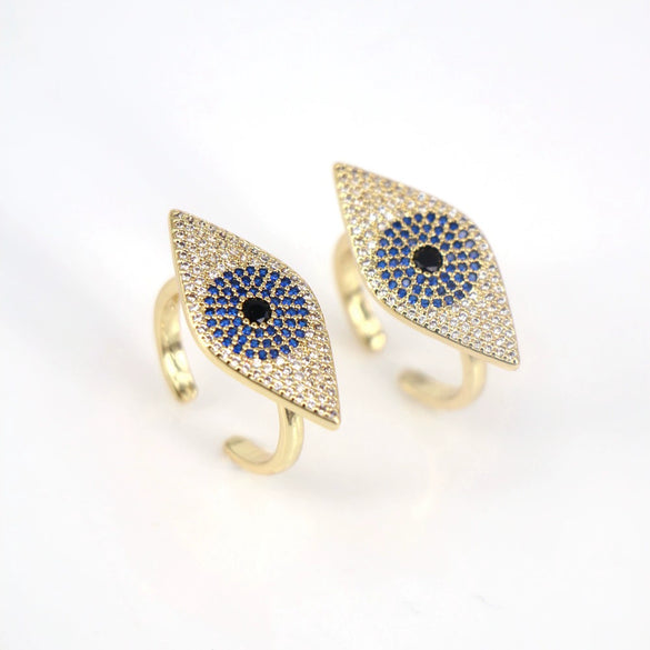 Women's Copper Gold Inlaid Micro Paved Zircon Eye Ring Geometric Ins Style Fashion Statement Ring