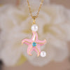 Women's Copper Gold Plated Animal Zodiac Starfish Pendant Necklace With Mixed Gemstone Setting And O Word Chain