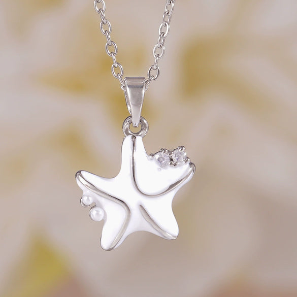 Women's Copper Gold Plated Animal Zodiac Starfish Pendant Necklace With Mixed Gemstone Setting And O Word Chain