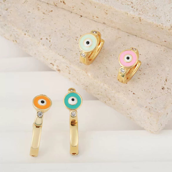 Women's Copper Gold Plated Geometric Evil Eye Earrings Jewelry