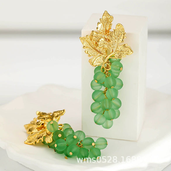 Women's Copper Gold Plated Grape Fruit Pendant Earrings With Playful Food Inspired Design