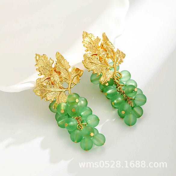 Women's Copper Gold Plated Grape Fruit Pendant Earrings With Playful Food Inspired Design