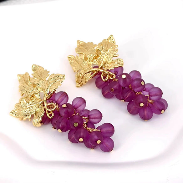Women's Copper Gold Plated Grape Fruit Pendant Earrings With Playful Food Inspired Design