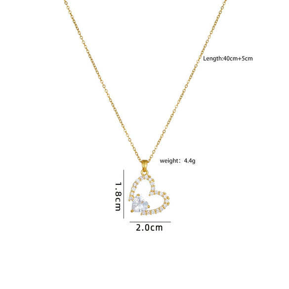Women's Copper Gold Plated Heart Shape Mixed Gemstone Inlay Zircon Necklace O Chain Light Luxury Style