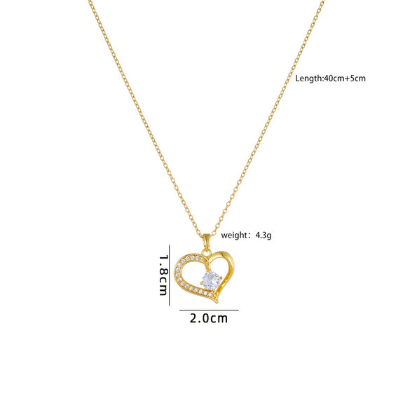 Women's Copper Gold Plated Heart Shape Mixed Gemstone Inlay Zircon Necklace O Chain Light Luxury Style