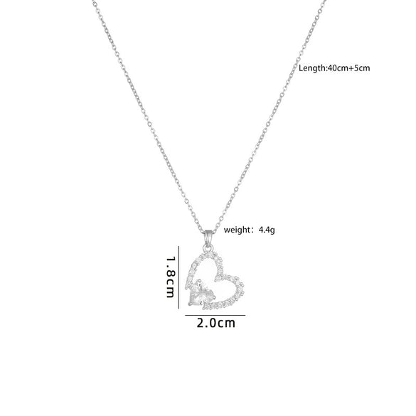 Women's Copper Gold Plated Heart Shape Mixed Gemstone Inlay Zircon Necklace O Chain Light Luxury Style