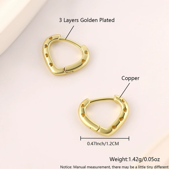 Women's Copper Golden Colorpreserving Plated Minimalist Hollow Heart Shape Geometric Style Earrings
