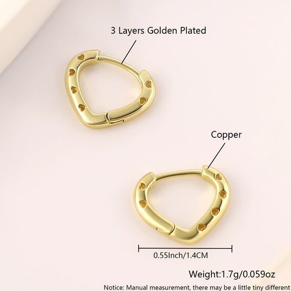 Women's Copper Golden Colorpreserving Plated Minimalist Hollow Heart Shape Geometric Style Earrings
