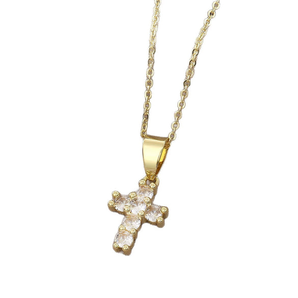 Women's Copper Goldplated Diamondencrusted Cross Minimalist O Chain Necklace