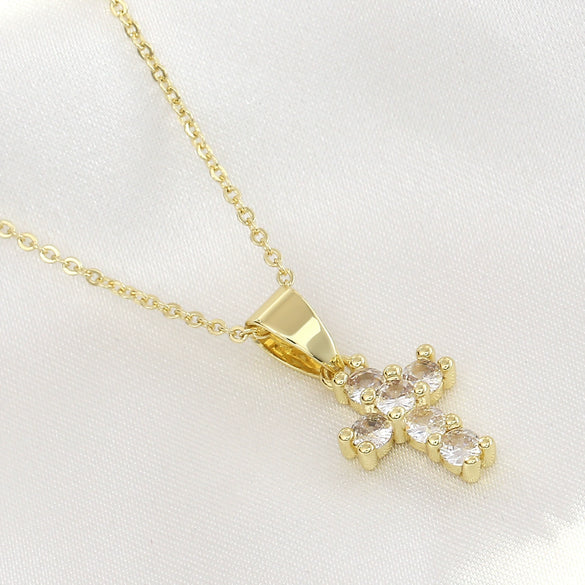 Women's Copper Goldplated Diamondencrusted Cross Minimalist O Chain Necklace
