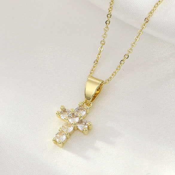 Women's Copper Goldplated Diamondencrusted Cross Minimalist O Chain Necklace