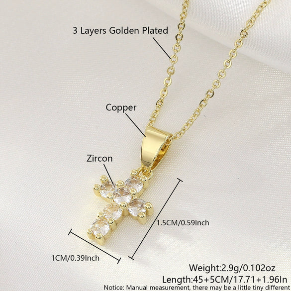 Women's Copper Goldplated Diamondencrusted Cross Minimalist O Chain Necklace