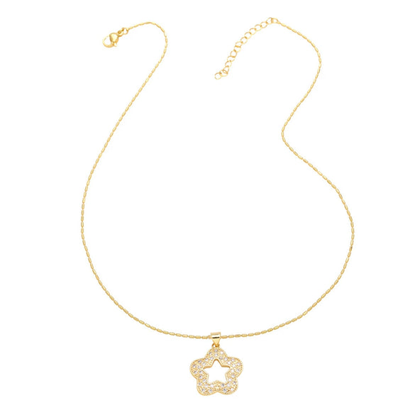 Women's Copper Goldplated Geometric Love Star Pendant Bamboo Chain Necklace