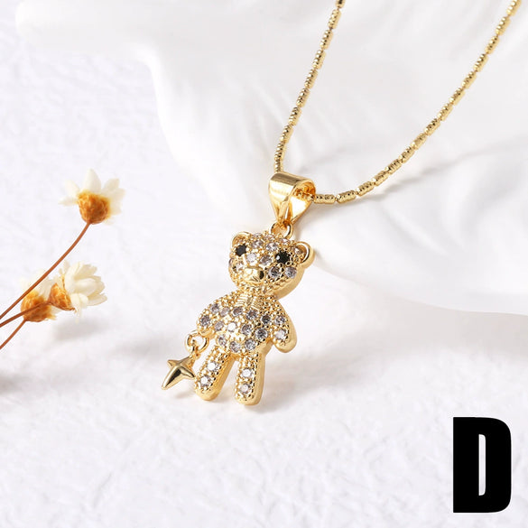 Women's Copper Goldplated Geometric Love Star Pendant Bamboo Chain Necklace