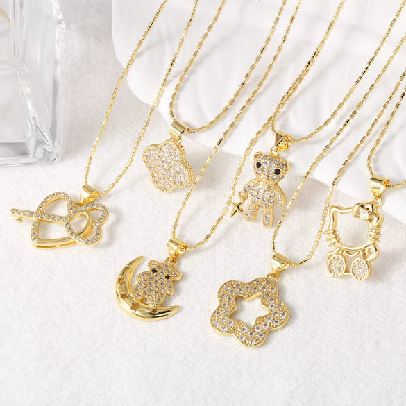 Women's Copper Goldplated Geometric Love Star Pendant Bamboo Chain Necklace
