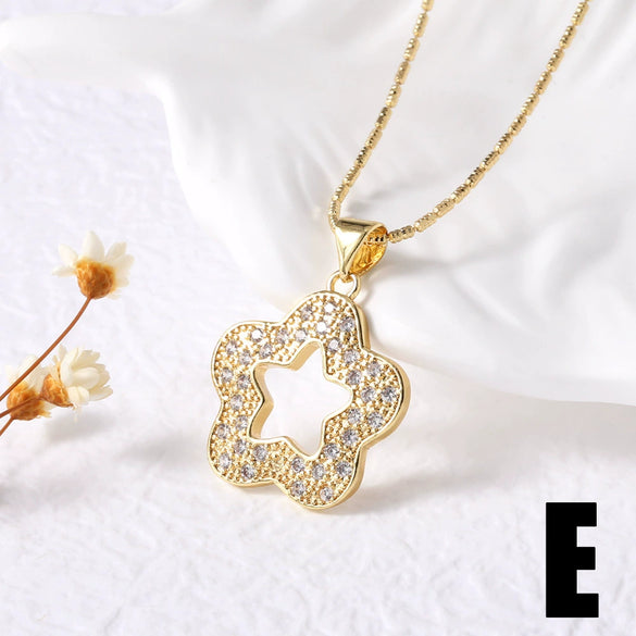Women's Copper Goldplated Geometric Love Star Pendant Bamboo Chain Necklace