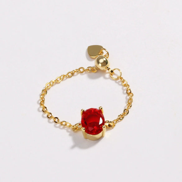 Women's Copper Goldplated Geometric Oval Stretch Ring With Zirconia Design