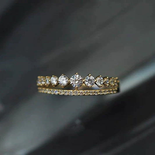 Women's Copper Goldplated Ring With Geometric Zircon Design