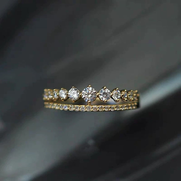 Women's Copper Goldplated Ring With Geometric Zircon Design