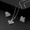 Women's Copper Heart And Water Drop Zircon Inlaid Earrings And Necklace Set With O Chain Sweet Cute Natural Style Jewelry