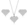 Women's Copper Heart And Water Drop Zircon Inlaid Earrings And Necklace Set With O Chain Sweet Cute Natural Style Jewelry
