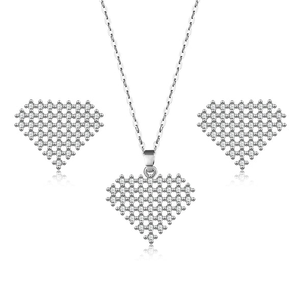 Women's Copper Heart And Water Drop Zircon Inlaid Earrings And Necklace Set With O Chain Sweet Cute Natural Style Jewelry