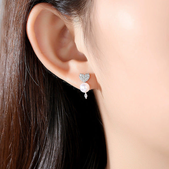 Women's Copper Heart Earrings With Zircon Accents Geometric Design And Electroplated Finish