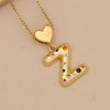 Women's Copper Heart Letter Pendant Necklace With Colorful Zircon And Letter Pattern
