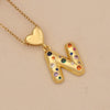 Women's Copper Heart Letter Pendant Necklace With Colorful Zircon And Letter Pattern