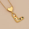Women's Copper Heart Letter Pendant Necklace With Colorful Zircon And Letter Pattern
