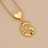 Women's Copper Heart Letter Pendant Necklace With Colorful Zircon And Letter Pattern