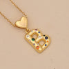 Women's Copper Heart Letter Pendant Necklace With Colorful Zircon And Letter Pattern