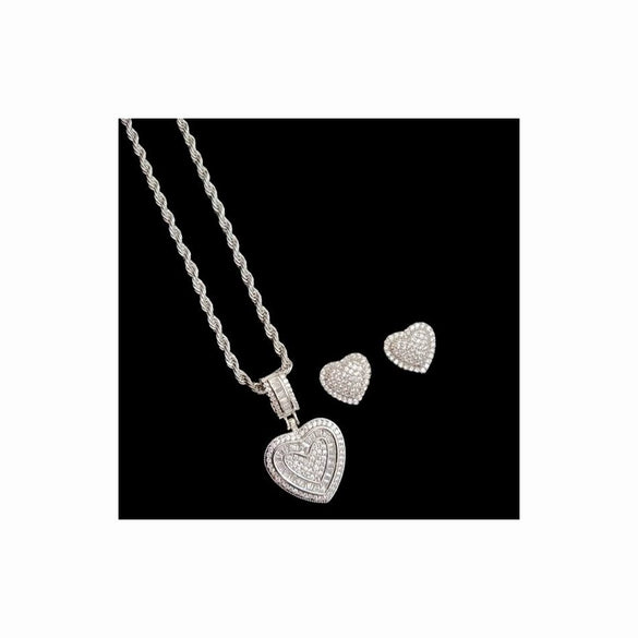 Women's Copper Heart Pendant Necklace And Earring Set With Water Drop And Bell Details Electroplated Fashion Jewelry