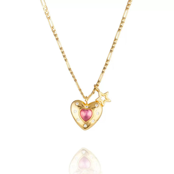 Women's Copper Heart Shape Diamond Mixed Gem Inlay Necklace