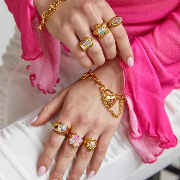 Women's Copper Heart Shape Diamond Mixed Gem Inlay Necklace