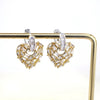 Women's Copper Heart Shaped Earrings With Micro Inlaid Zircon And Gold Electroplated Cut Out Design