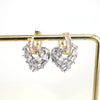 Women's Copper Heart Shaped Earrings With Micro Inlaid Zircon And Gold Electroplated Cut Out Design