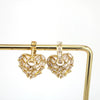 Women's Copper Heart Shaped Earrings With Micro Inlaid Zircon And Gold Electroplated Cut Out Design