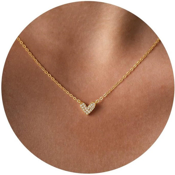 Women's Copper Heart Shaped Necklace With Zircon Inlay Electroplated Chic Clavicle Chain Jewelry