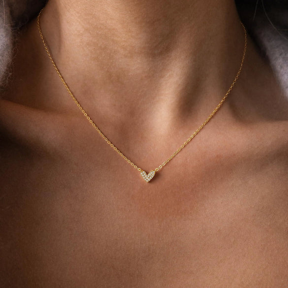 Women's Copper Heart Shaped Necklace With Zircon Inlay Electroplated Chic Clavicle Chain Jewelry