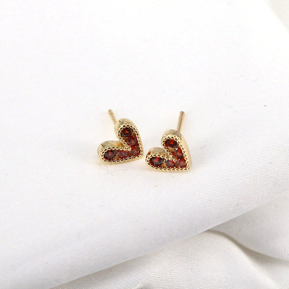 Women's Copper Heart Shaped Zircon Inlaid Earrings Simple Geometric Fashion Jewelry With Diamond Cut Finish