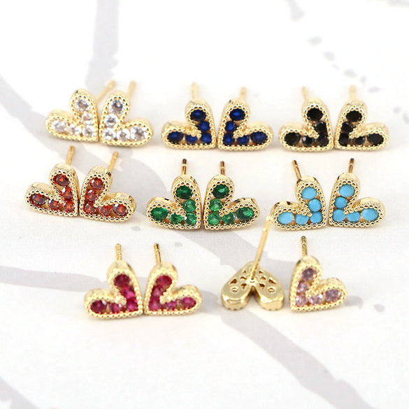 Women's Copper Heart Shaped Zircon Inlaid Earrings Simple Geometric Fashion Jewelry With Diamond Cut Finish