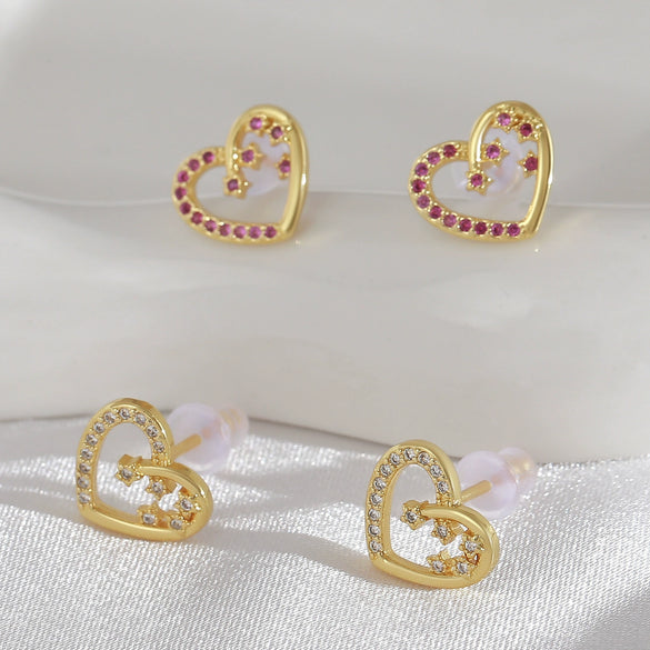 Women's Copper Heartshaped And Fivepointed Star Earrings With Electroplating Little Fresh Style