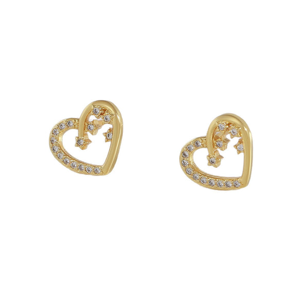 Women's Copper Heartshaped And Fivepointed Star Earrings With Electroplating Little Fresh Style