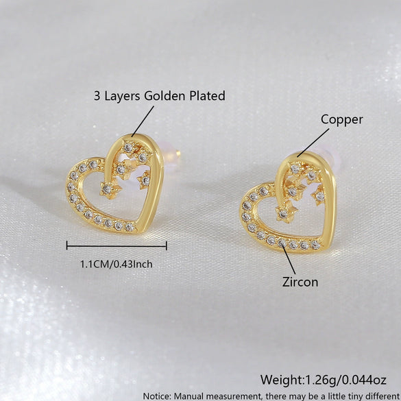 Women's Copper Heartshaped And Fivepointed Star Earrings With Electroplating Little Fresh Style