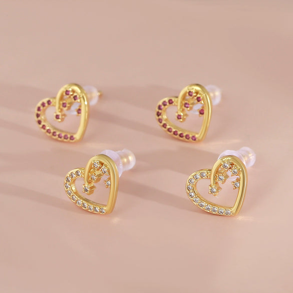 Women's Copper Heartshaped And Fivepointed Star Earrings With Electroplating Little Fresh Style